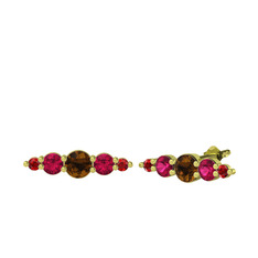 Dumanlı kuvars, rodolit garnet ve garnet 14 ayar altın küpe