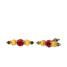 Minimal Atzi Küpe - Garnet, sitrin ve peridot 14 ayar rose altın küpe #3afn2t