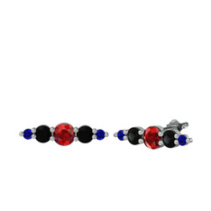 Minimal Atzi Küpe - Garnet, siyah zirkon ve lab safir 18 ayar beyaz altın küpe #3iq3kv