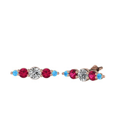 Minimal Atzi Küpe - Beyaz zirkon, rodolit garnet ve akuamarin 8 ayar rose altın küpe #3kovgo