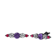 Minimal Atzi Küpe - Ametist, swarovski ve rodolit garnet 925 ayar siyah rodyum kaplama gümüş küpe #3rxwhh
