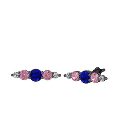 Minimal Atzi Küpe - Lab safir, pembe kuvars ve swarovski 925 ayar siyah rodyum kaplama gümüş küpe #3v87j9