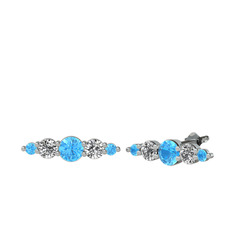 Minimal Atzi Küpe - Akuamarin ve swarovski 8 ayar beyaz altın küpe #412gce