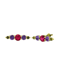 Rodolit garnet, ametist ve peridot 14 ayar altın küpe