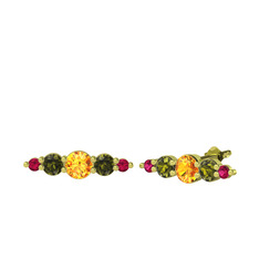 Sitrin, peridot ve rodolit garnet 14 ayar altın küpe