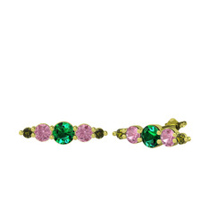 Yeşil kuvars, pembe kuvars ve peridot 14 ayar altın küpe