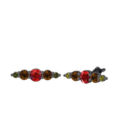Minimal Atzi Küpe - Garnet, dumanlı kuvars ve peridot 925 ayar siyah rodyum kaplama gümüş küpe #4gia2r