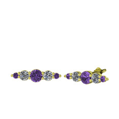 Minimal Atzi Küpe - Ametist ve pırlanta 8 ayar altın küpe (0.12 karat) #4jfn2i