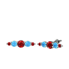 Garnet ve akuamarin 14 ayar beyaz altın küpe