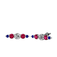 Beyaz zirkon, rodolit garnet ve lab safir 8 ayar beyaz altın küpe
