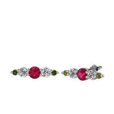 Minimal Atzi Küpe - Rodolit garnet, swarovski ve peridot 925 ayar gümüş küpe #58024t
