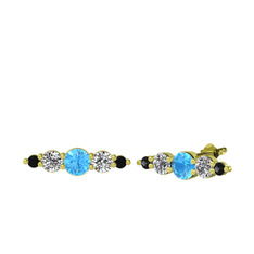 Akuamarin, swarovski ve siyah zirkon 18 ayar altın küpe