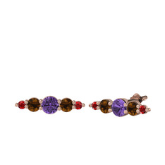 Minimal Atzi Küpe - Ametist, dumanlı kuvars ve garnet 925 ayar rose altın kaplama gümüş küpe #5gyoas