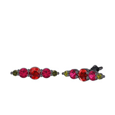 Minimal Atzi Küpe - Garnet, rodolit garnet ve peridot 925 ayar siyah rodyum kaplama gümüş küpe #5kq18w