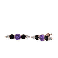 Minimal Atzi Küpe - Ametist, siyah zirkon ve swarovski 925 ayar rose altın kaplama gümüş küpe #5r16bz