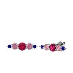 Minimal Atzi Küpe - Rodolit garnet, pembe kuvars ve lab safir 18 ayar beyaz altın küpe #5ui57g