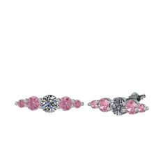 Minimal Atzi Küpe - Swarovski ve pembe kuvars 14 ayar beyaz altın küpe #5wf940