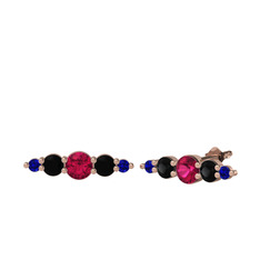 Minimal Atzi Küpe - Rodolit garnet, siyah zirkon ve lab safir 8 ayar rose altın küpe #60cvcn