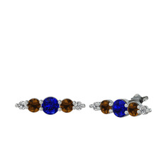 Lab safir, dumanlı kuvars ve swarovski 925 ayar gümüş küpe