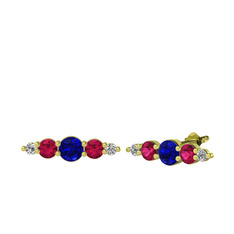 Minimal Atzi Küpe - Lab safir, rodolit garnet ve swarovski 8 ayar altın küpe #68sndk
