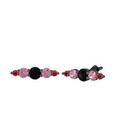 Minimal Atzi Küpe - Siyah zirkon, pembe kuvars ve garnet 925 ayar siyah rodyum kaplama gümüş küpe #6dl8po