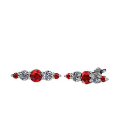 Garnet ve pırlanta 8 ayar beyaz altın küpe (0.12 karat)