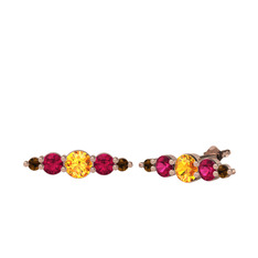 Sitrin, rodolit garnet ve dumanlı kuvars 18 ayar rose altın küpe