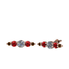 Pırlanta, garnet ve dumanlı kuvars 8 ayar rose altın küpe (0.32 karat)