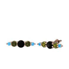 Minimal Atzi Küpe - Siyah zirkon, peridot ve akuamarin 8 ayar rose altın küpe #71n0i