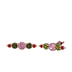 Pembe kuvars, peridot ve garnet 8 ayar rose altın küpe