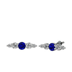Minimal Atzi Küpe - Lab safir ve swarovski 14 ayar beyaz altın küpe #76hvrb