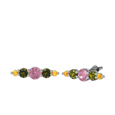 Minimal Atzi Küpe - Pembe kuvars, peridot ve sitrin 925 ayar gümüş küpe #7jw4jo