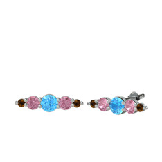 Minimal Atzi Küpe - Akuamarin, pembe kuvars ve dumanlı kuvars 8 ayar beyaz altın küpe #7rb11n