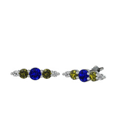 Minimal Atzi Küpe - Lab safir, peridot ve swarovski 14 ayar beyaz altın küpe #7vb70p