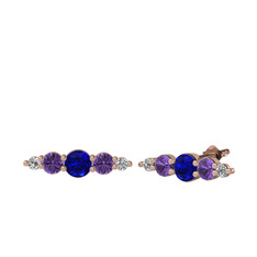 Lab safir, ametist ve swarovski 14 ayar rose altın küpe