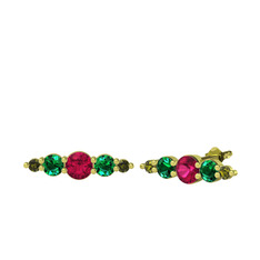 Minimal Atzi Küpe - Rodolit garnet, yeşil kuvars ve peridot 925 ayar altın kaplama gümüş küpe #8aotd9
