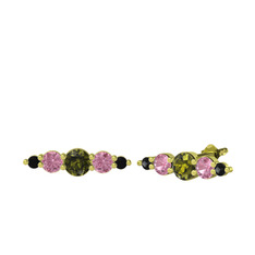 Minimal Atzi Küpe - Peridot, pembe kuvars ve siyah zirkon 18 ayar altın küpe #8lgwya