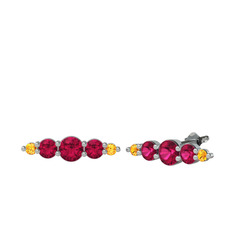 Rodolit garnet ve sitrin 8 ayar beyaz altın küpe