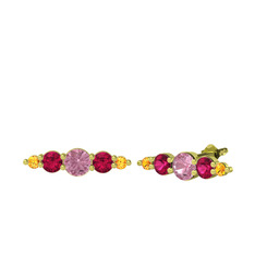 Pembe kuvars, rodolit garnet ve sitrin 8 ayar altın küpe