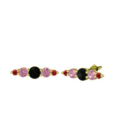 Siyah zirkon, pembe kuvars ve garnet 14 ayar altın küpe