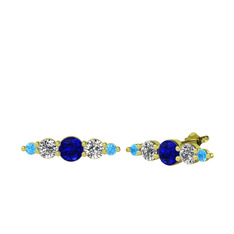 Minimal Atzi Küpe - Lab safir, swarovski ve akuamarin 925 ayar altın kaplama gümüş küpe #8oy2ox