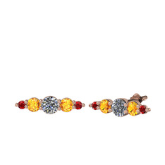 Minimal Atzi Küpe - Pırlanta, sitrin ve garnet 14 ayar rose altın küpe (0.32 karat) #8pn0kx