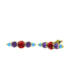 Garnet, ametist ve akuamarin 8 ayar altın küpe
