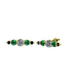 Minimal Atzi Küpe - Swarovski, yeşil kuvars ve siyah zirkon 8 ayar altın küpe #8tsjgg