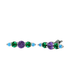 Ametist, yeşil kuvars ve akuamarin 8 ayar beyaz altın küpe