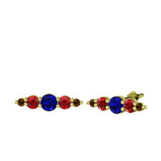 Lab safir, garnet ve dumanlı kuvars 14 ayar altın küpe