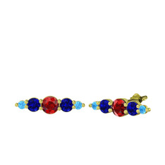 Garnet, lab safir ve akuamarin 8 ayar altın küpe