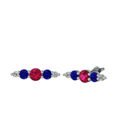 Rodolit garnet, lab safir ve beyaz zirkon 18 ayar beyaz altın küpe
