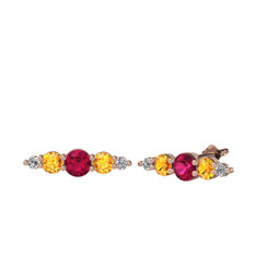 Rodolit garnet, sitrin ve beyaz zirkon 18 ayar rose altın küpe