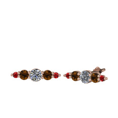 Pırlanta, dumanlı kuvars ve garnet 8 ayar rose altın küpe (0.32 karat)